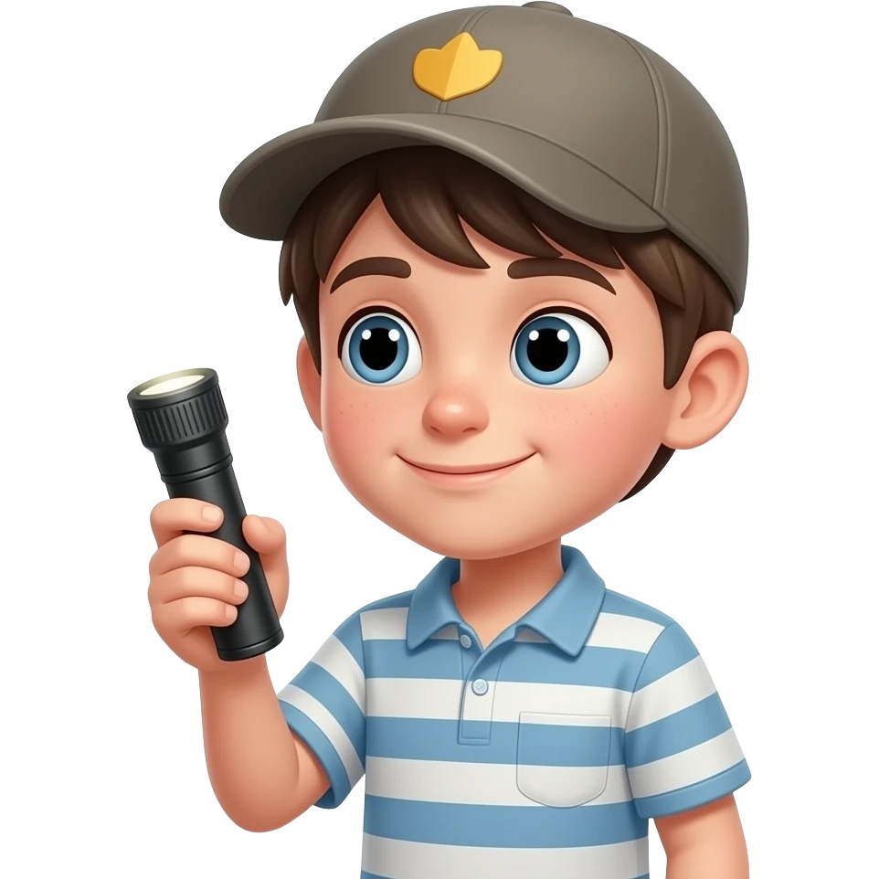 👦🏻🧢 + 🖐🏻🔦 + 🤔 emoji