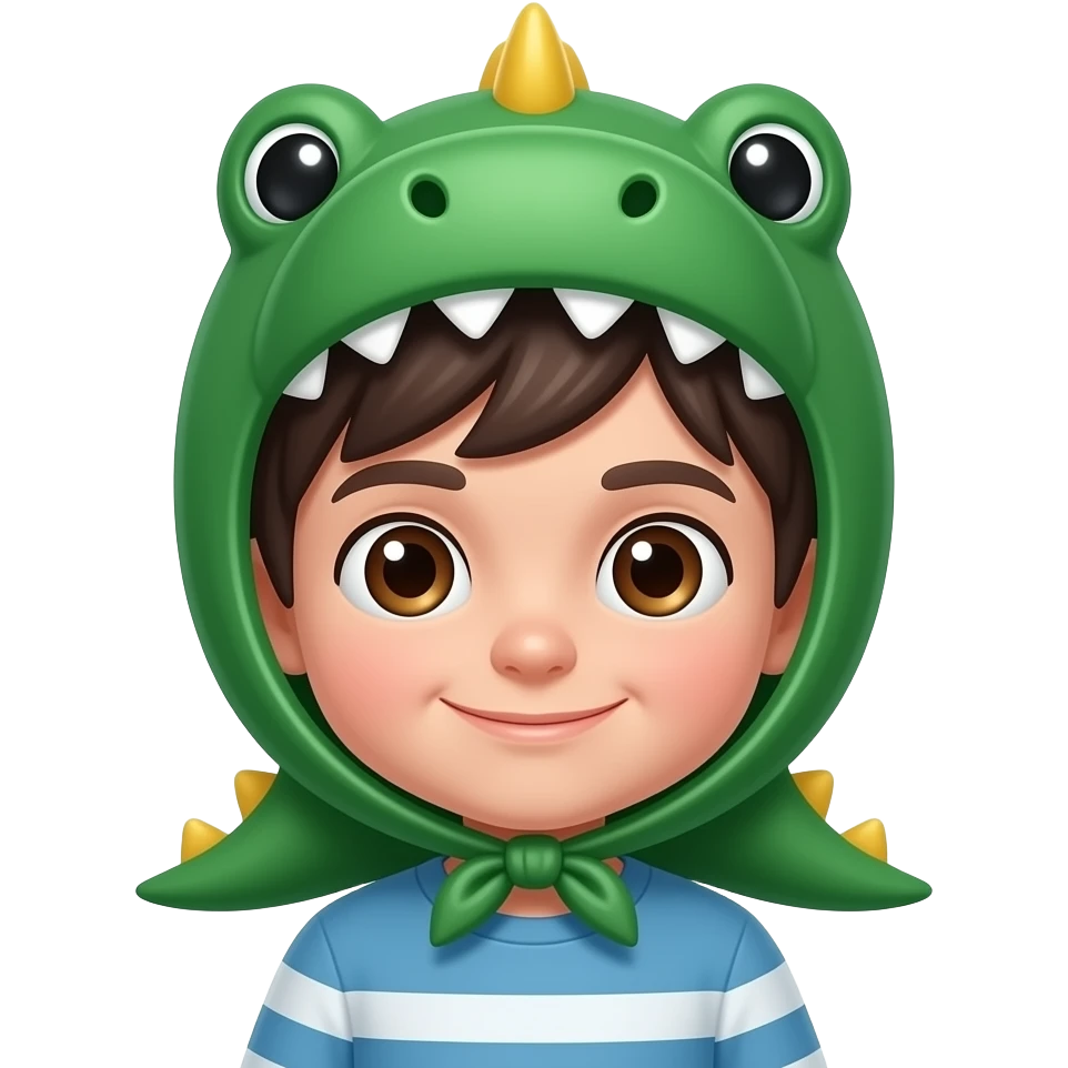 Cute boy with brown Hair with a Dino hat emoji