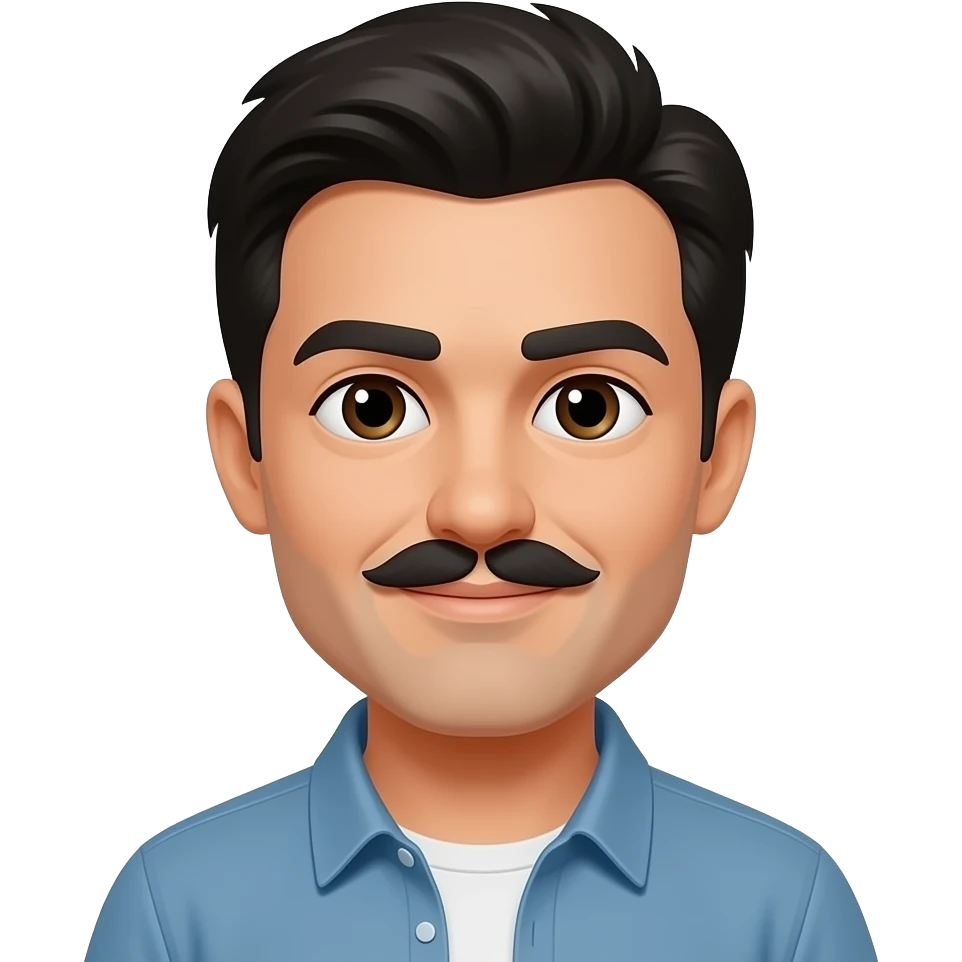 black hair and moustache emoji