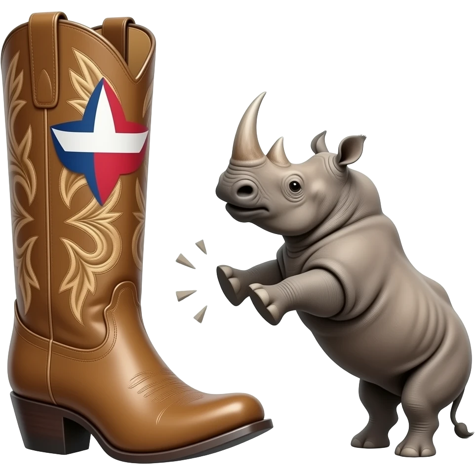 Big texas cowboy boot kicking out a rhino emoji