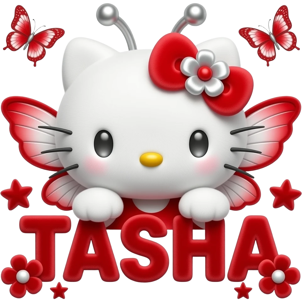 White velvety fur 3D hello kitty head, silver eyes, red silver white 3D ...