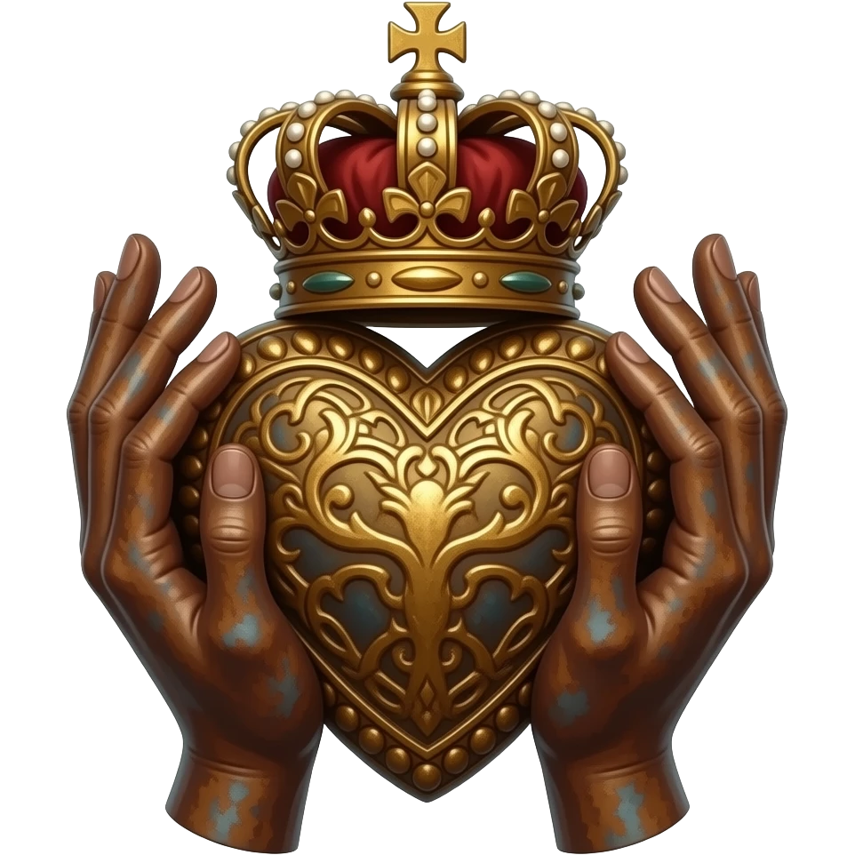 Two elegant, rusty women's hands hold a bronze, excessively ornate ...