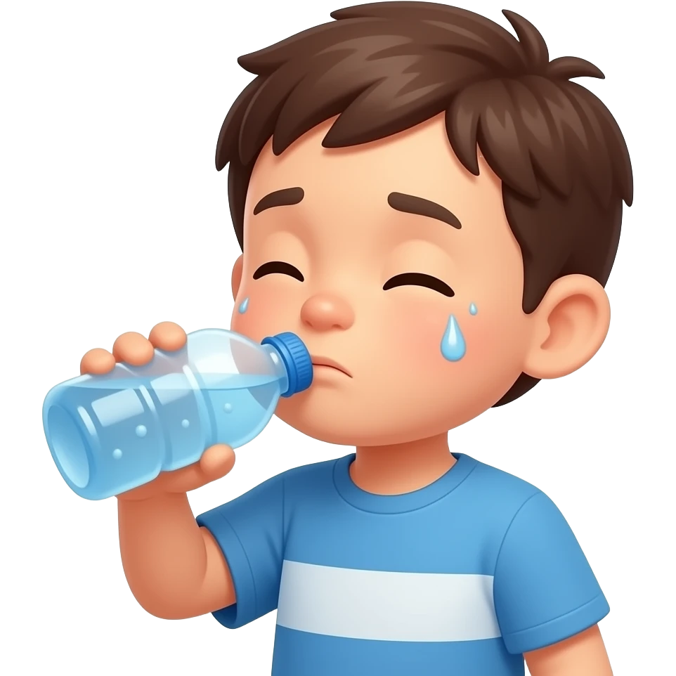 kid drinking water while sweating emoji