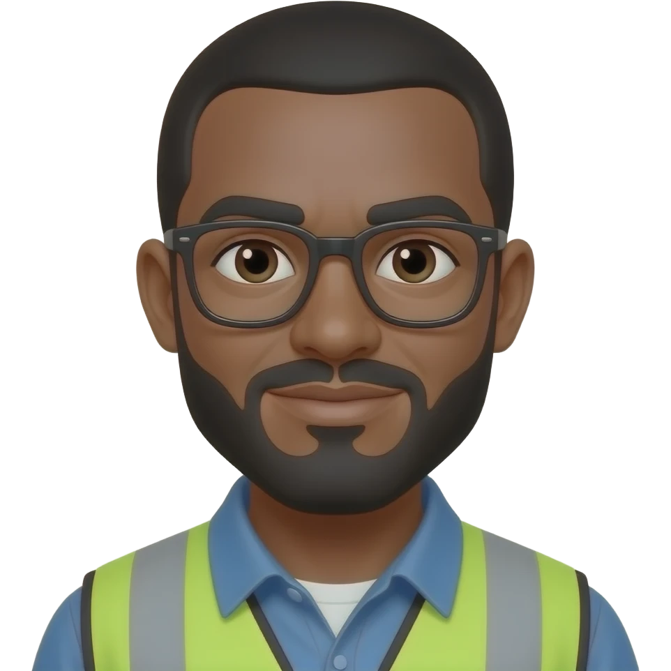 surveyor, wearing glasses, with a beard and dark skin emoji