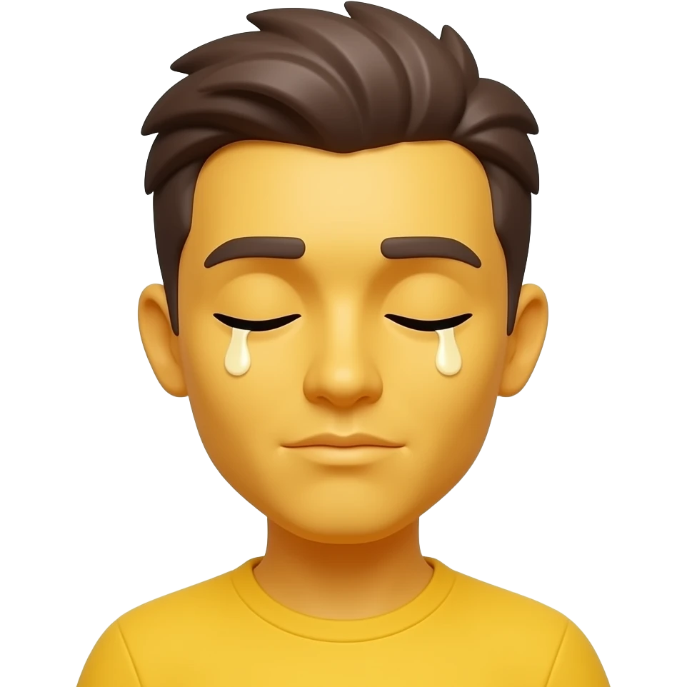 Sleepy yellow emoji face with glossy droopy eyes, pastel holographic glow, tiny floating stars and hearts, dreamy soft lighting, cute emoji sticker aesthetic emoji