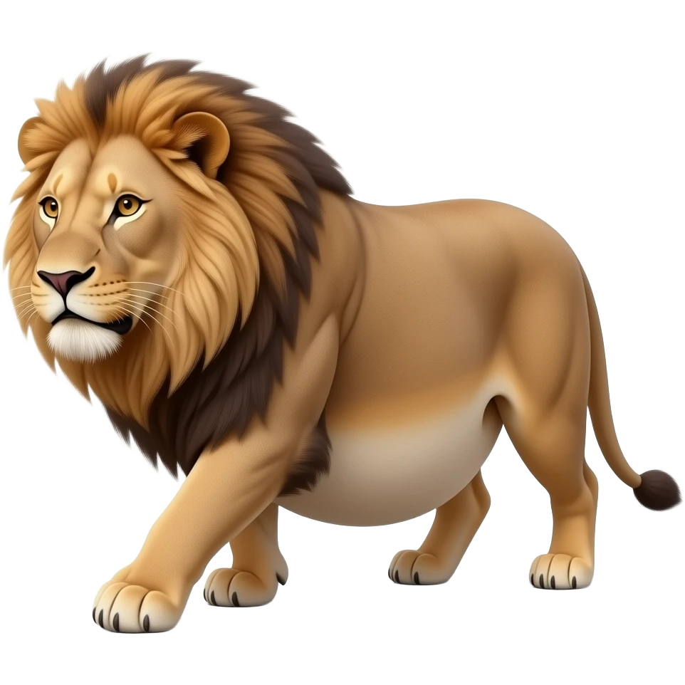 A reality lioness,trying to walk normally,but her huge overstuffed tummy rolls side to side,now her bellybutton is smooching the ground. emoji