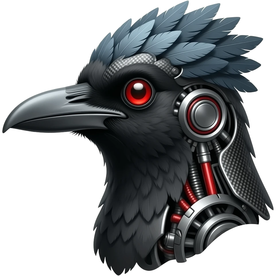 A robotic cyborg magpie head emoji