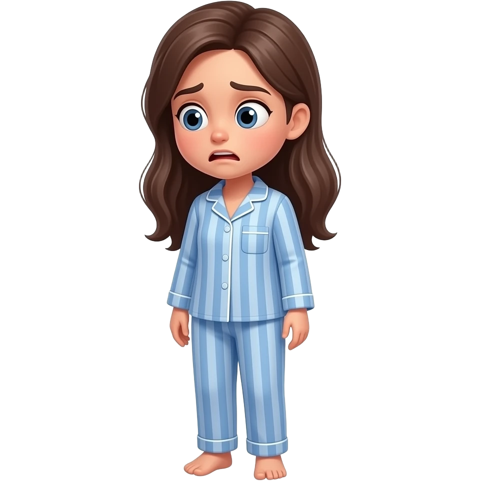 teen girl long hair in pjs full body scared looking down left emoji