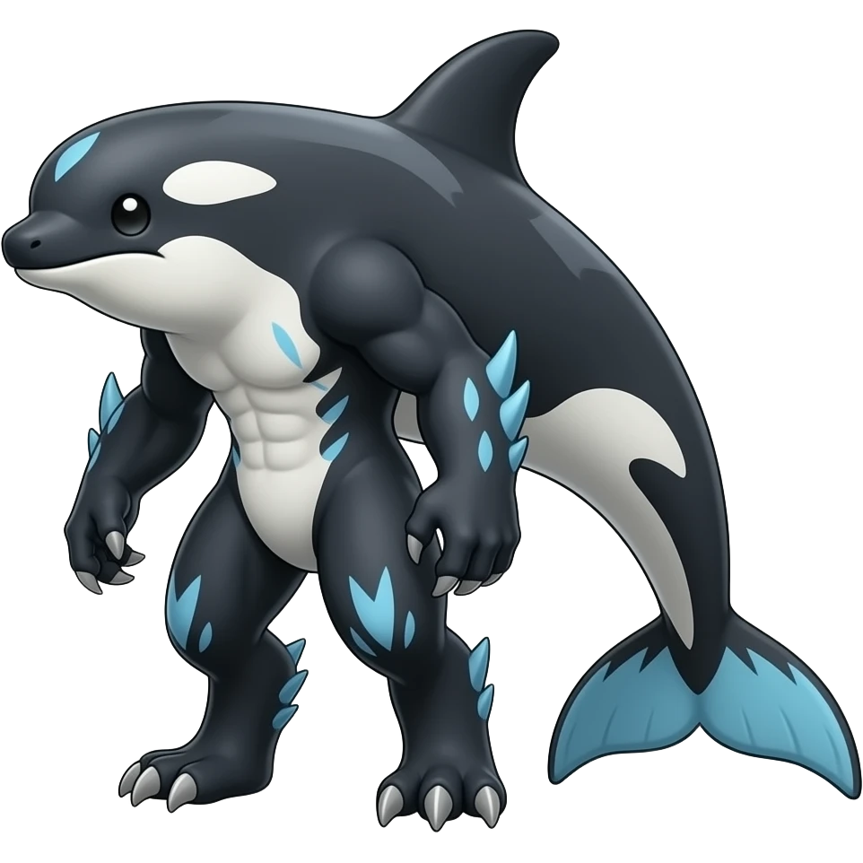 Bluish blackish whitish greyish gradients Absol-Amaura-Garchomp-Houndoom-Aurorus-hybrid with orca tail emoji