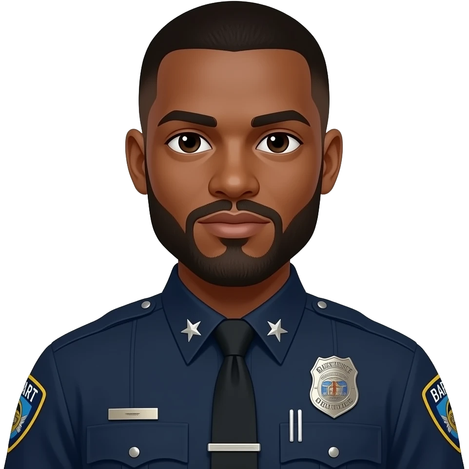 medium complexation black officer with beard and mustache and low tapper haircut and BART police uniform, no stars on collar emoji