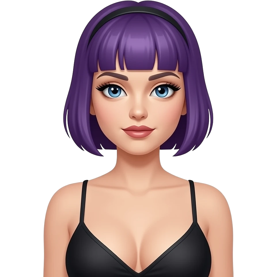 Make blue eyes eyelash cap black and and purple hair short brown big boobs emoji