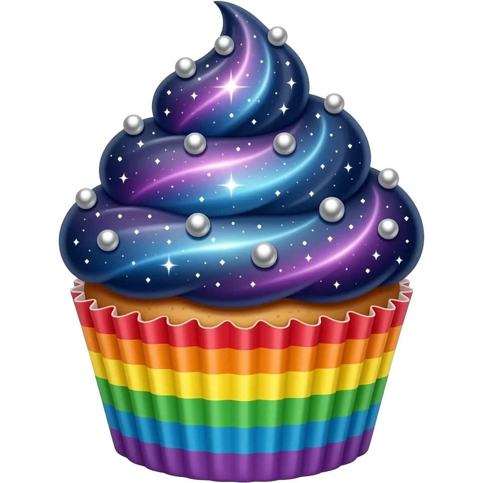 Rainbow starry galaxy cupcake With silver ball sprinkles emoji