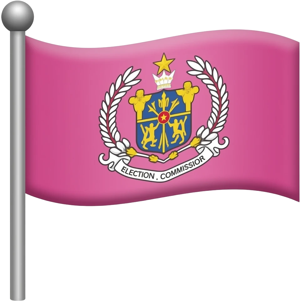 Rectangular pink Flag amd pole  with brs party official ambassador car symbol from eci  on it horizontal emoji
