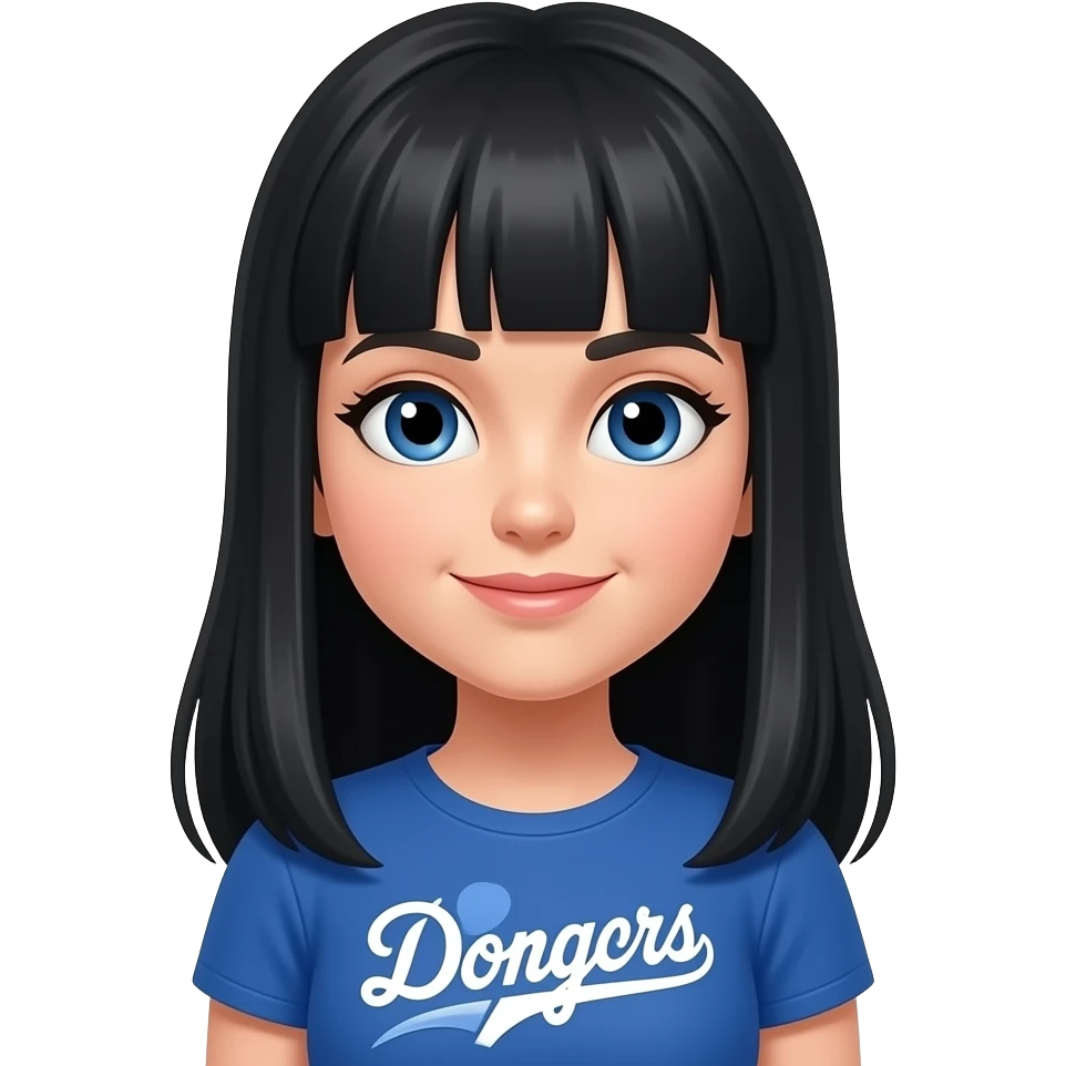 Dodger fan White girl with long black hair with bangs and very blue eyes emoji