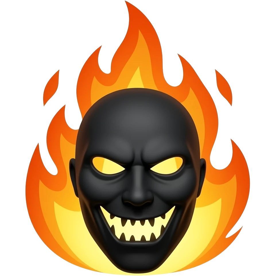 a  dark silhouette mask coming out of hellfire sinister expression emoji