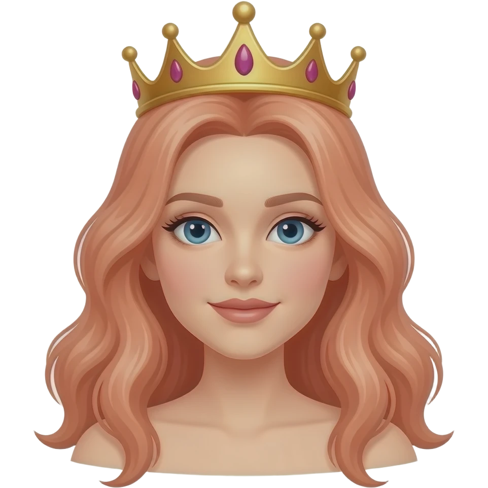 Queen peach skin and flowing hair in crown emoji