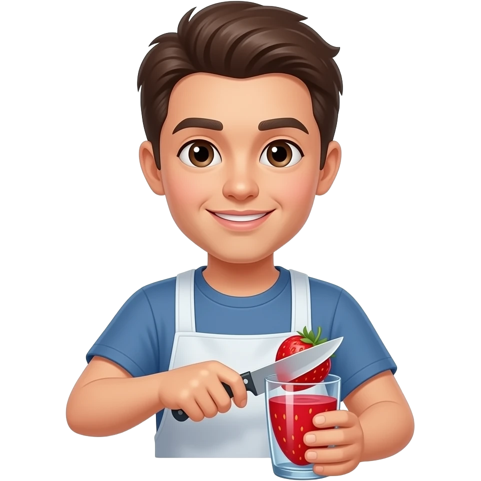 a person cutting a glass strawberry with a knife emoji