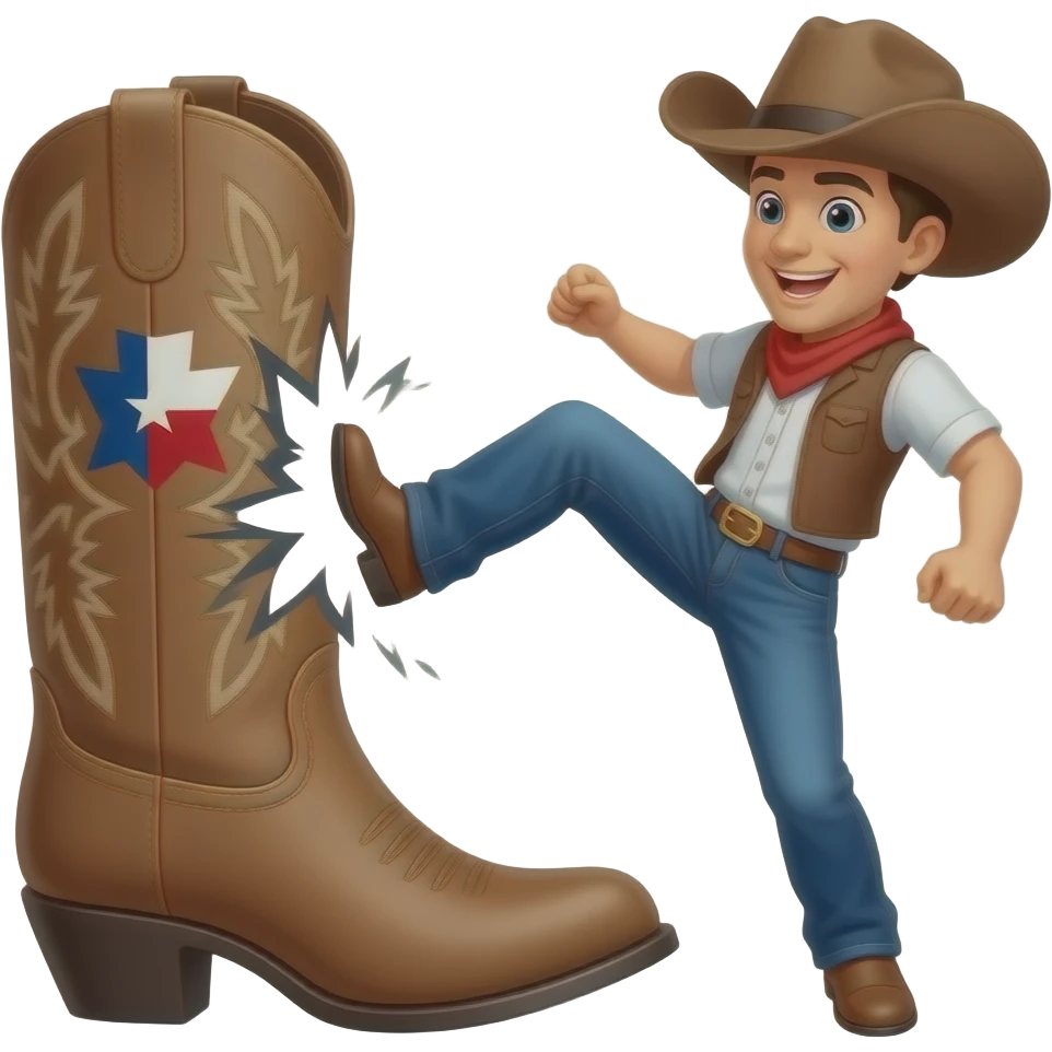 Big texas cowboy boot kicking out a falling rhino emoji