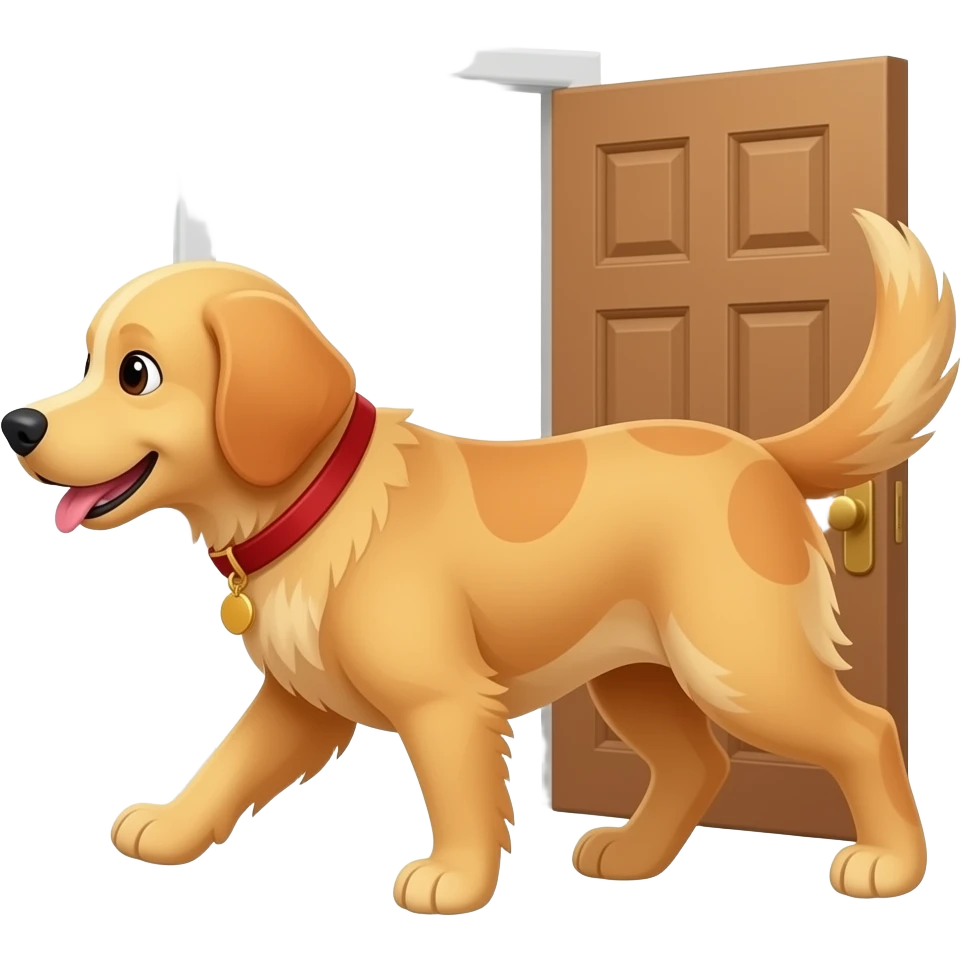 The Golden dog walks into her home. emoji