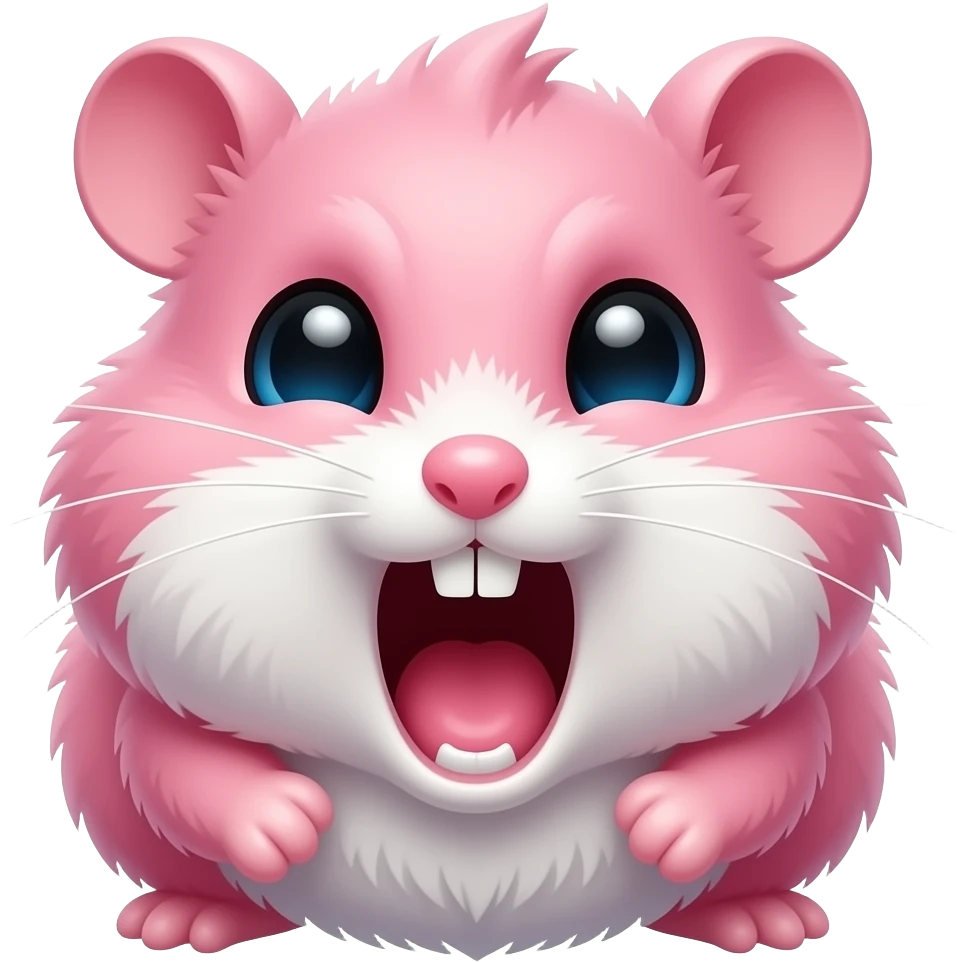 tiny pink hamster twitch emote, screaming aggressively, chaotic gamer energy, glossy eyes, transparent background, meme emote style emoji