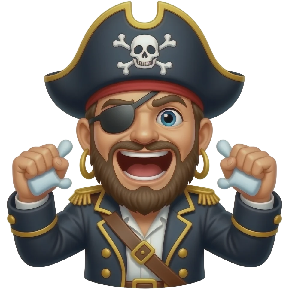 3. Captain Blacktooth    Chaotic pirate captain screaming sea-themed wakeups. emoji