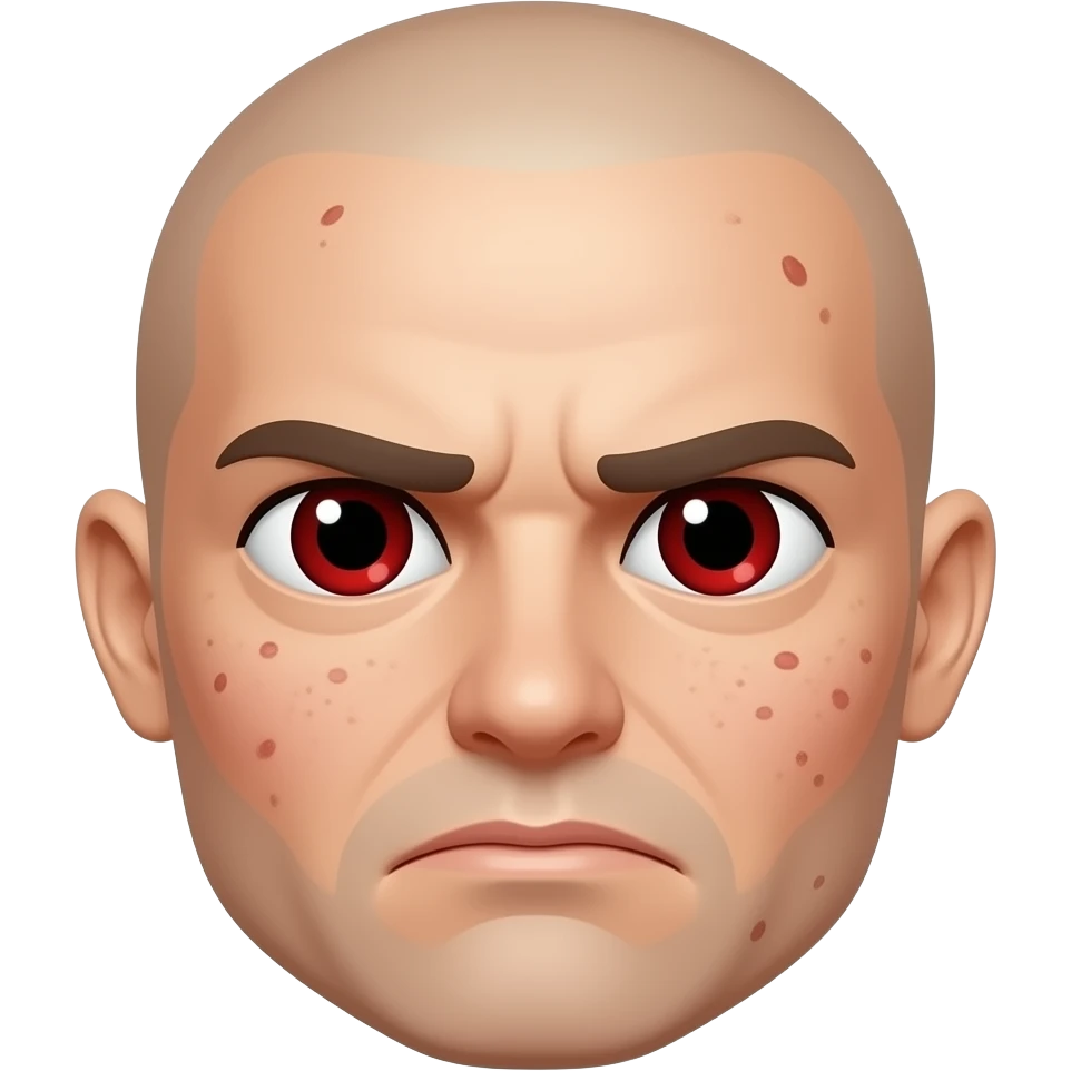 a frowning face with acne and red eyes emoji | AI Emoji Generator