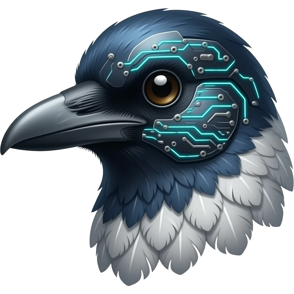A cybernetic magpie head emoji