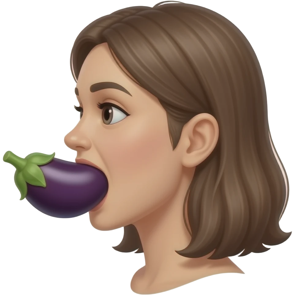 Side view of an eggplant deep inside a woman’s mouth emoji