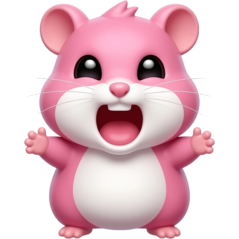 tiny pink hamster twitch emote, screaming aggressively, chaotic gamer energy, glossy eyes, transparent background, meme emote style emoji