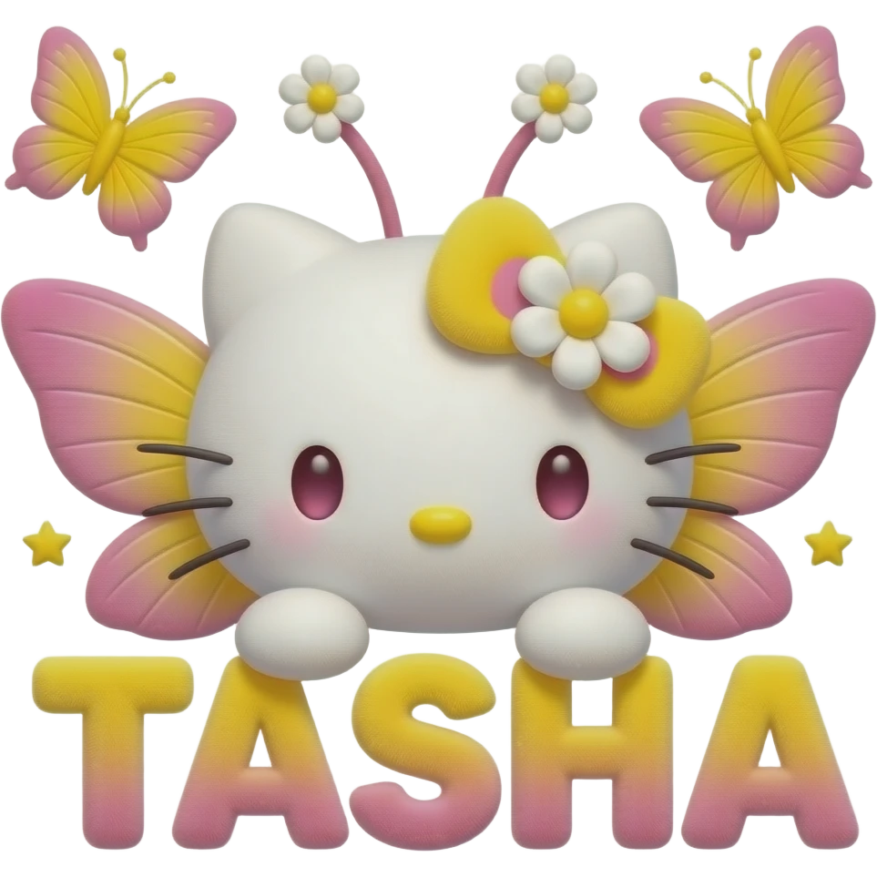 White velvety fur 3D hello kitty head with yellow pink gradient 3D ...