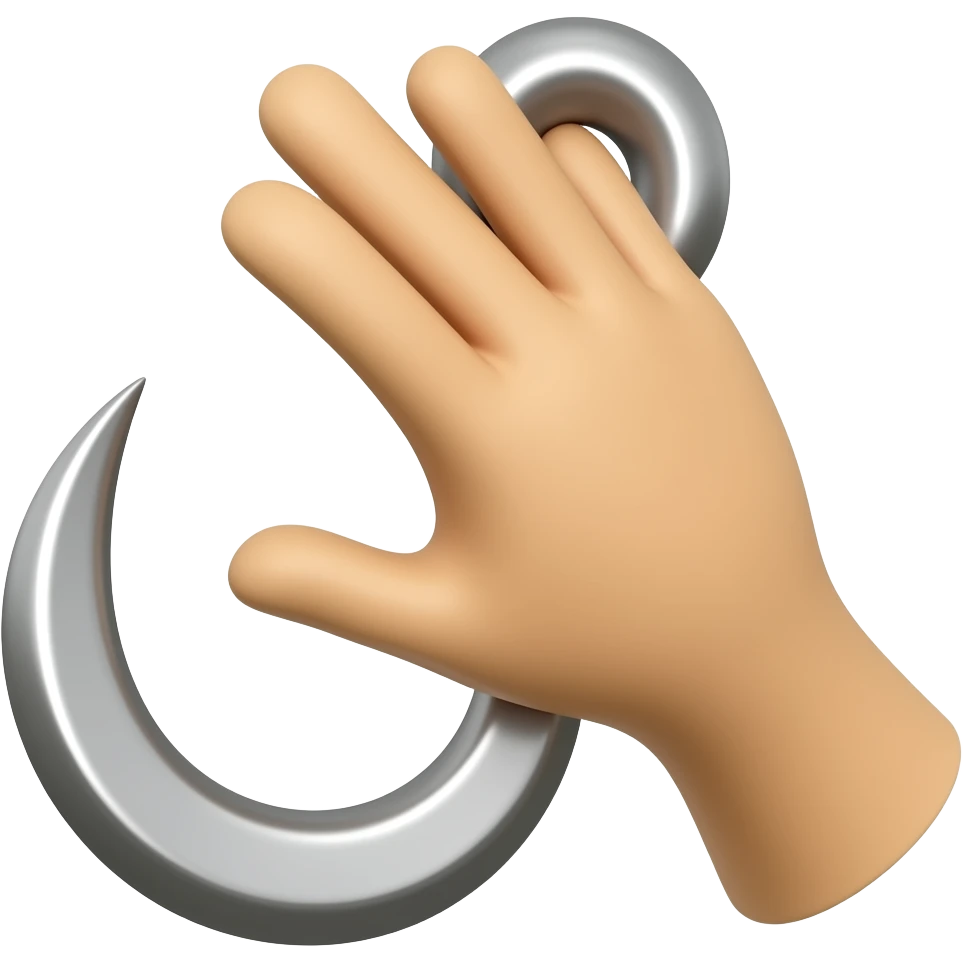 Create a polished 3D game icon of a pirate hook hand, centered on a transparent background. emoji