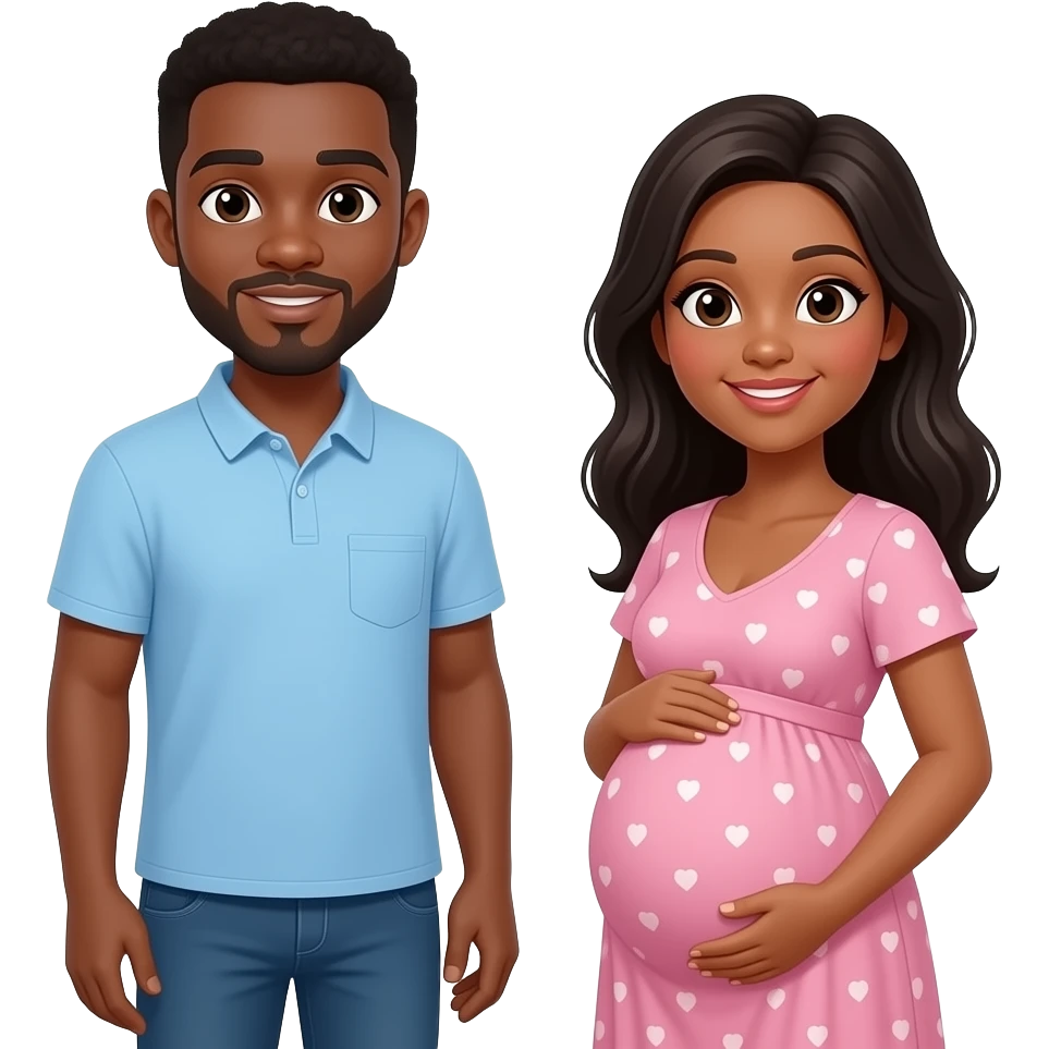 Brown man & black hair pregnant lady emoji