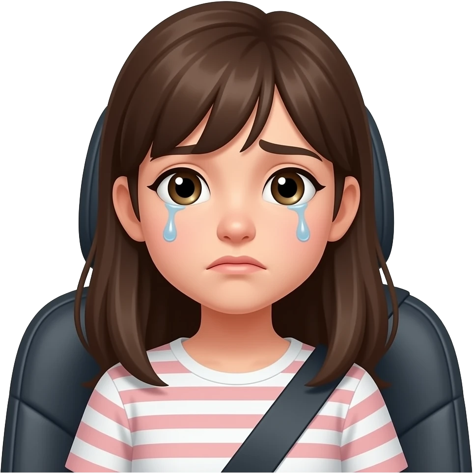 teen girl, worried in the back seat, NO tears, hair longer emoji