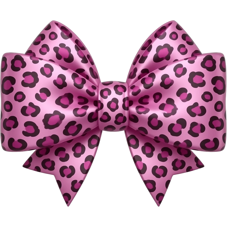 3D chrome luxury leopard bow magenta minimalist style front view. emoji