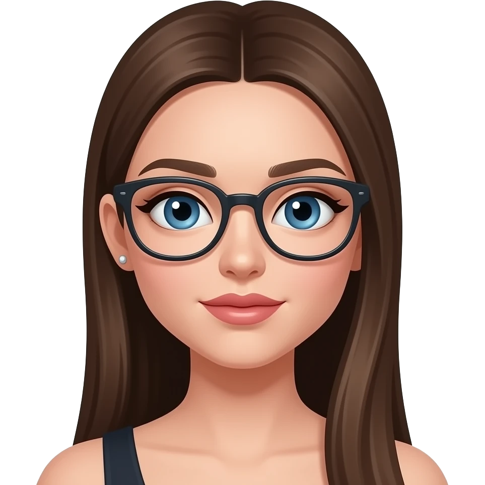 Zgrabna dziewczyna dlugie proste brazowe wlosy duze niebskie oczy kolczyki w uchu podkreslone usta okulary emoji