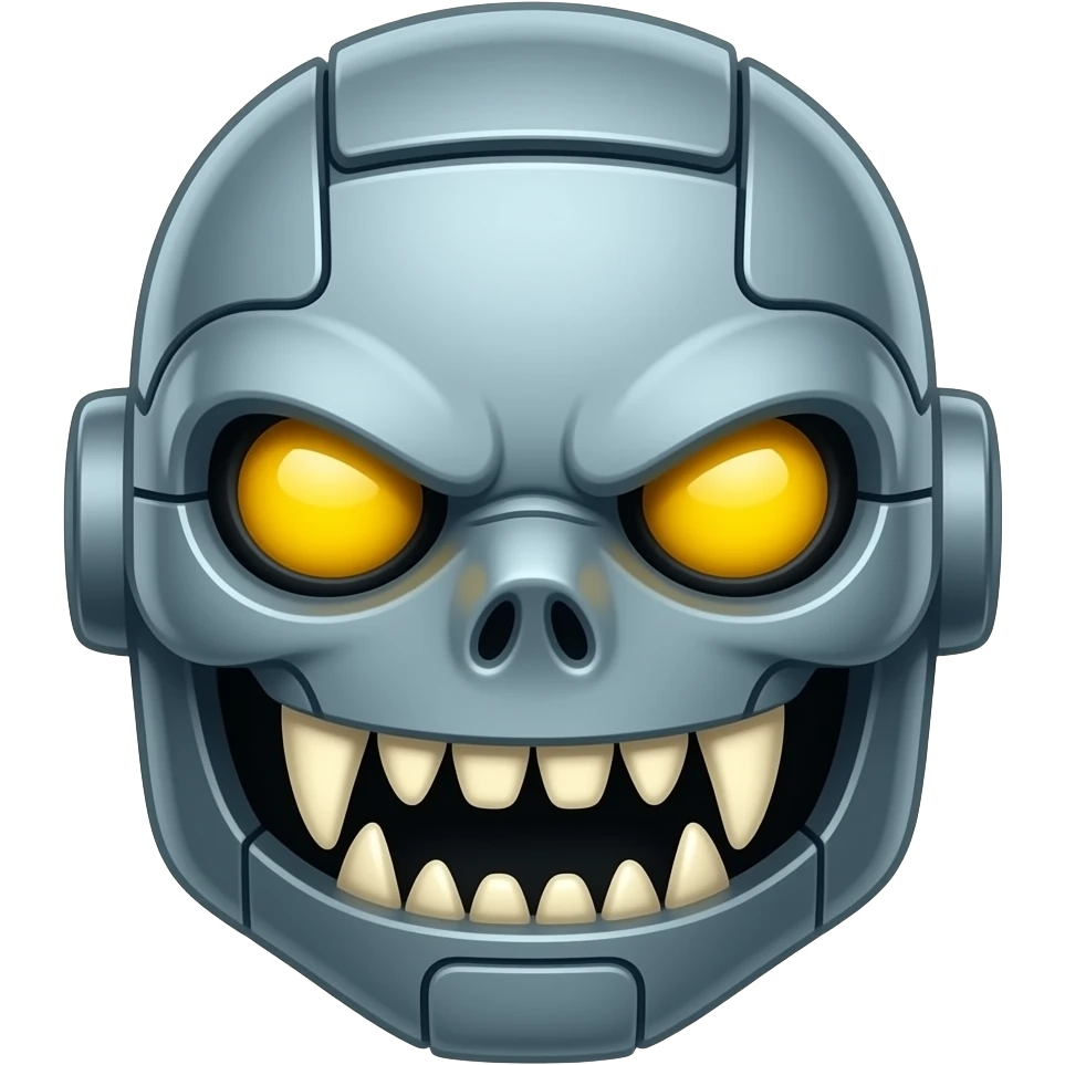 Un robot con ojos amarillos con una boca i unos dientes muy afiladas emoji