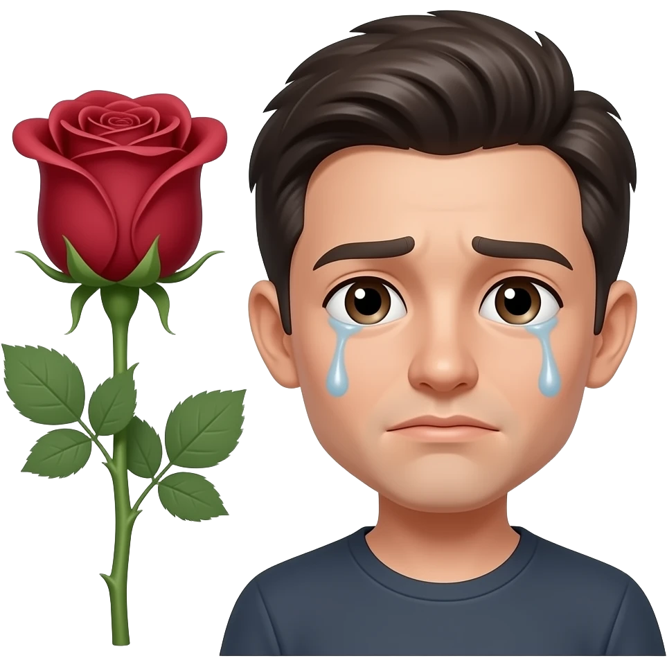 Make a an emoji that has a dead rose next to it with the about to cry emoji emoji
