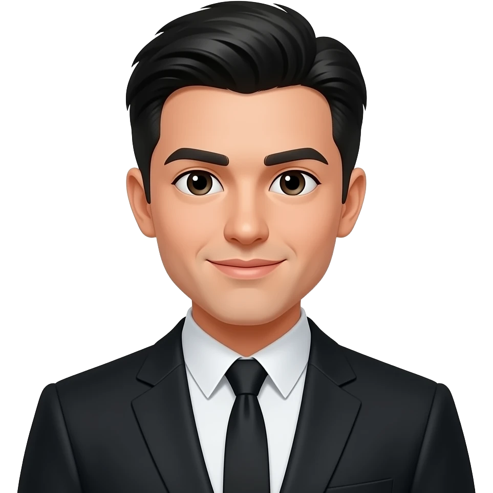 Make emoji with black hair light skin with a black suit emoji