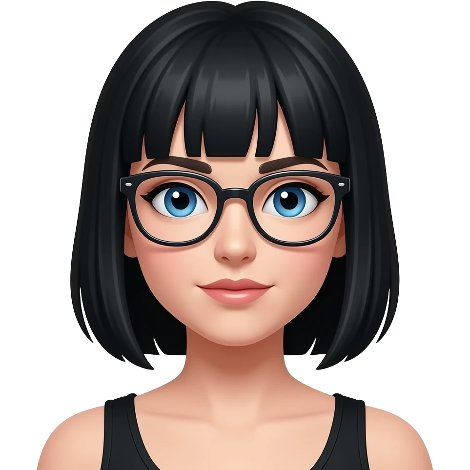 Femsub with black hair and blu eyes and glasses emoji