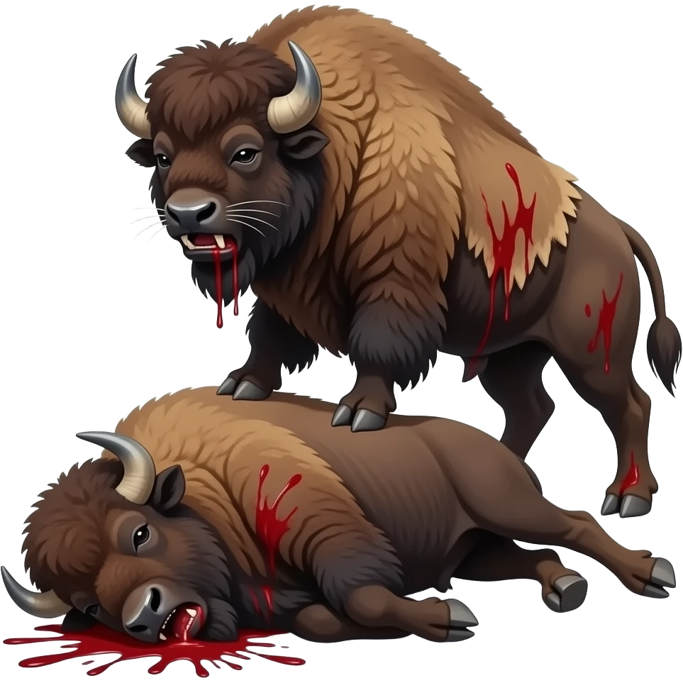 Bloody smilodon  in bison skin makes bison bleed and cry hurts bison on its back emoji