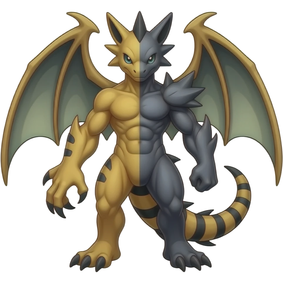 Guilmon-Scizor-Bisharp-Darkrai-Latias-Gengar-Miraidon-Fakémon-Animal-hybrid, full body emoji