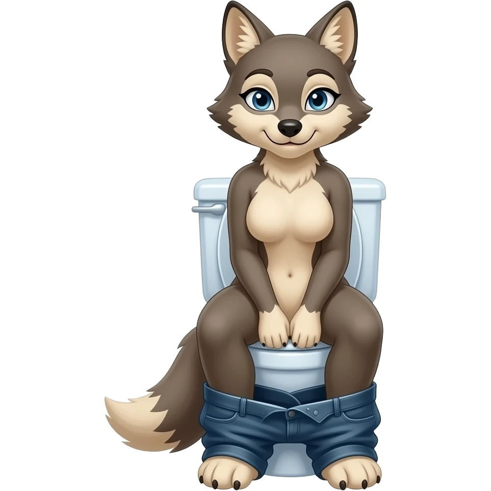 Female coyote furry woman person sit on toilet pants down,fursona emoji