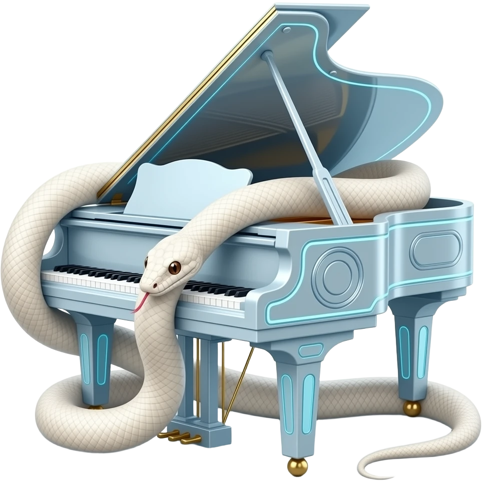 albino boa constrictor wrapped around a futuristic piano emoji