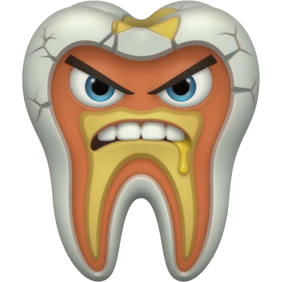 Angry red-orange tooth emoji