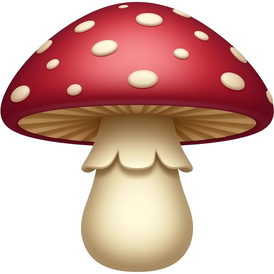 Fly agaric is red-purple crimson with a pronounced stem and random dots emoji