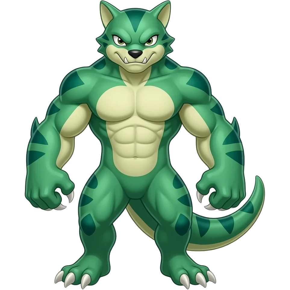 Evolved form of Emerald Meowzer, Stage 2, grown up, ferocious emoji