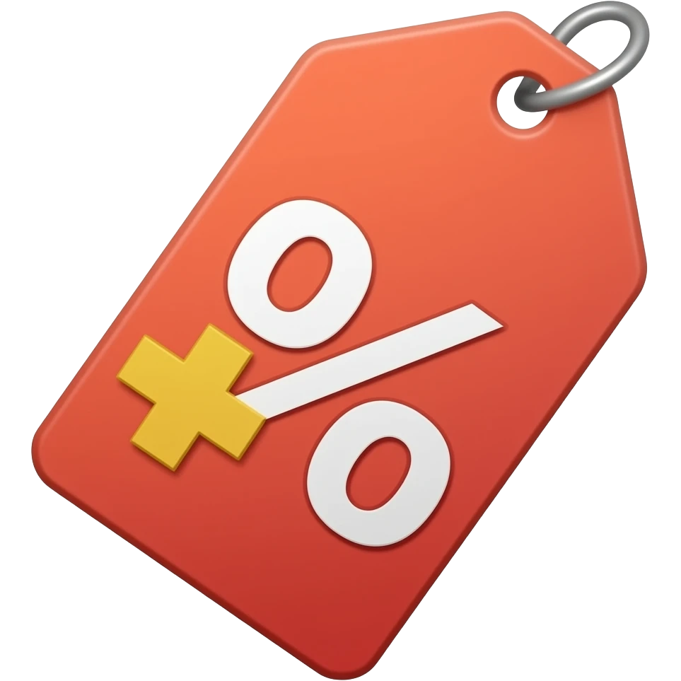 markup, price tag with a plus, red price with a percentage, full price tag (without trimming) emoji
