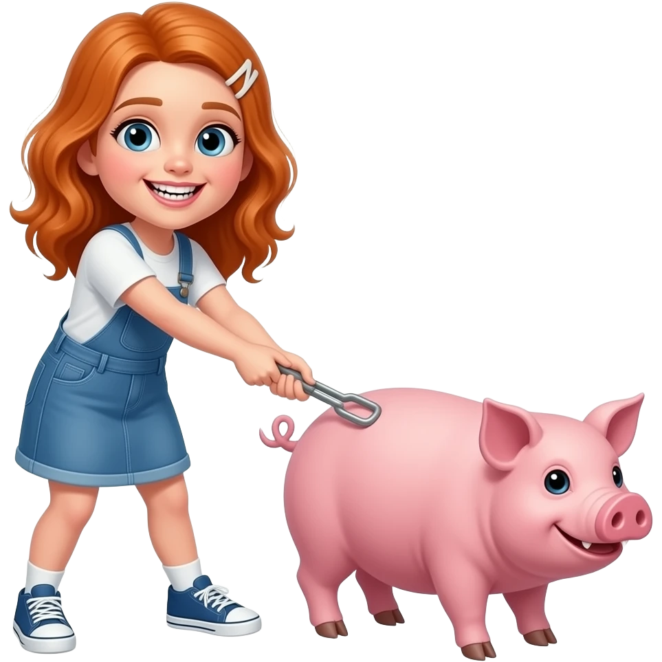 Ginger ugly snaggle teeth girl pulling a pig emoji