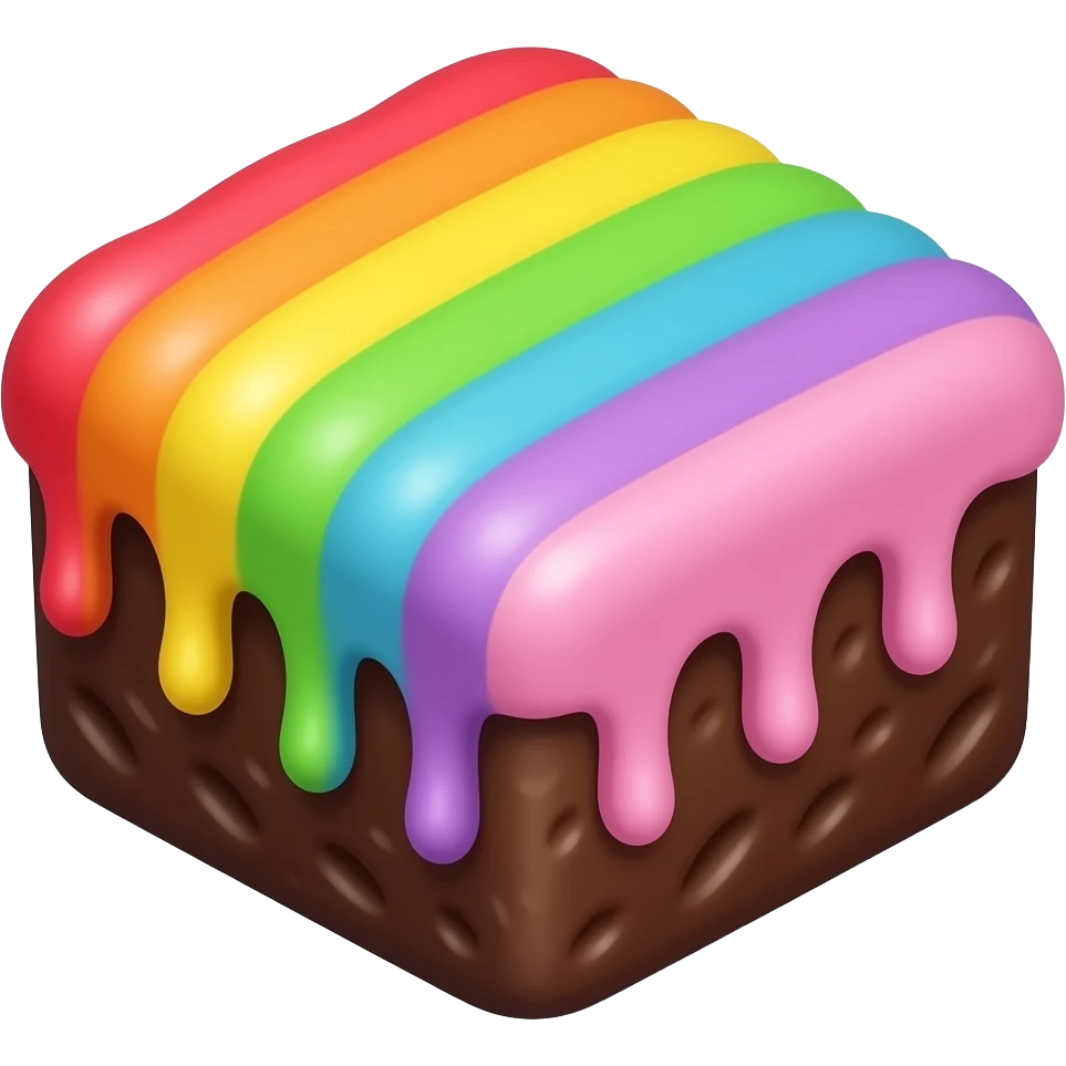 Brownie with pastel rainbow frosting drizzling emoji