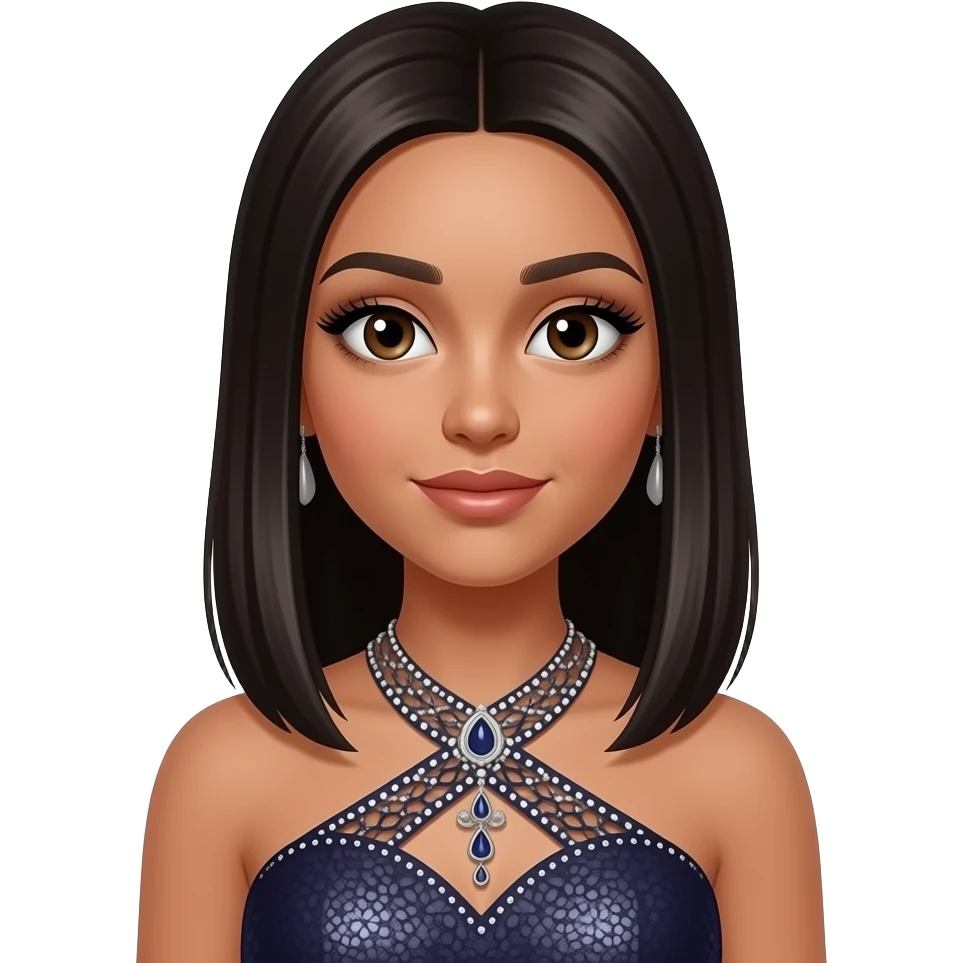 adolescente metisse arabe avec les cheveux lisse avec extension de cils et une tenu de soiree emoji